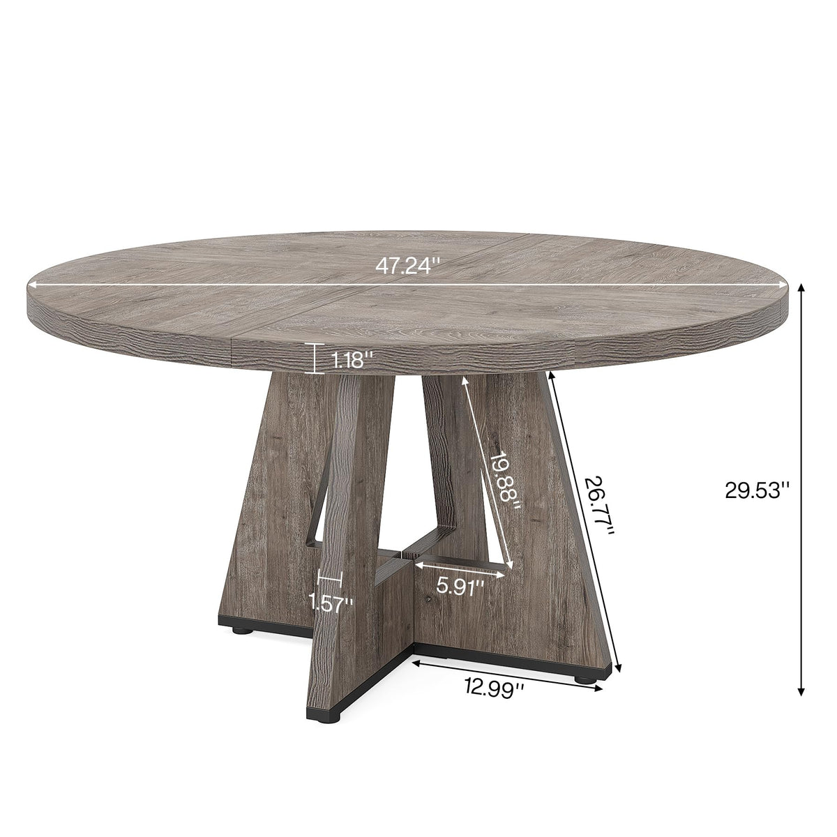 Tribesigns 47 inch Round Dining Table Wood Kitchen Table for Dining Room, 47" Dinner Room Tables for 4-6, Farmhouse Accent Furniture with Wooden Tabletop and Cross Base, Rustic Grey