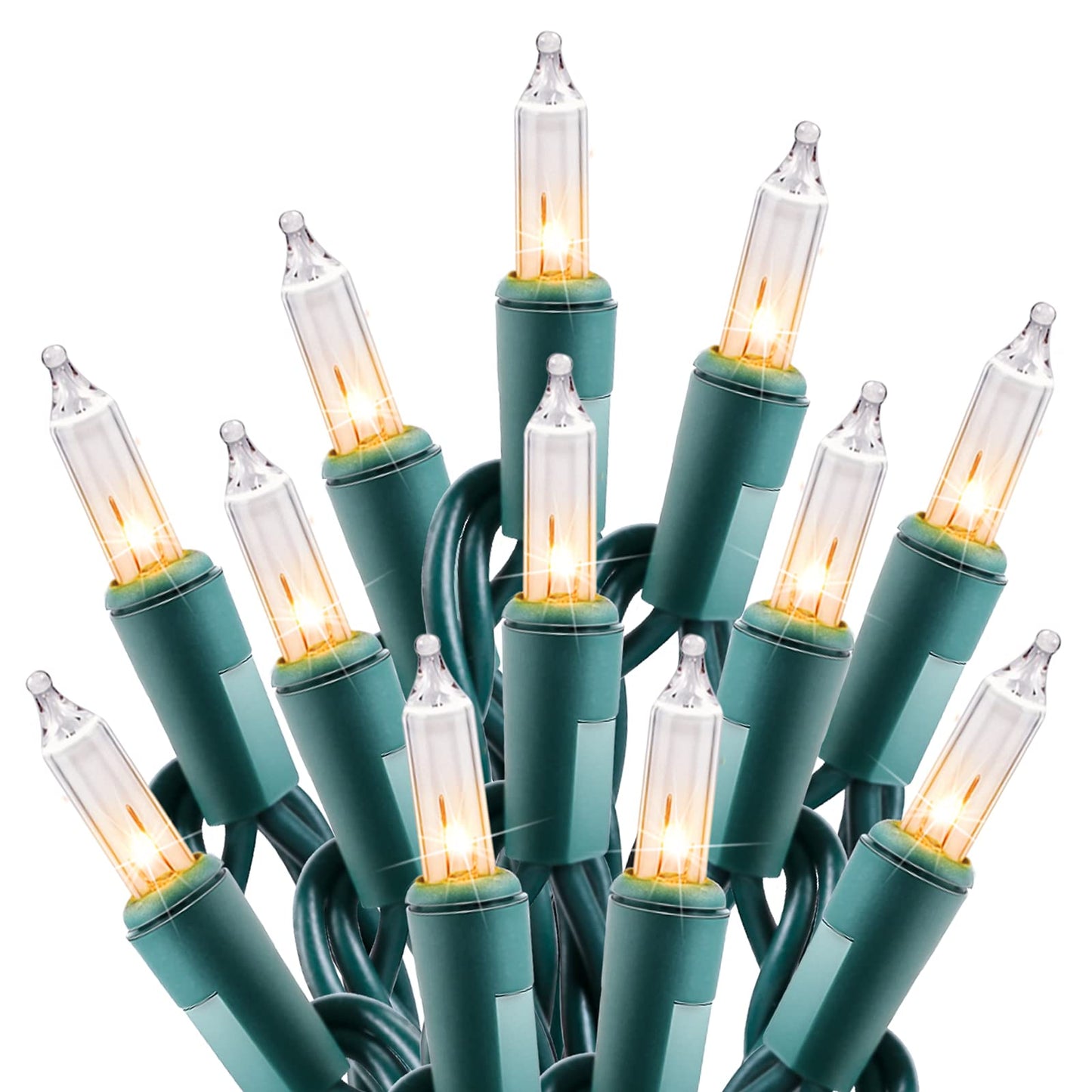 Minetom Clear Christmas String Lights 100 Count 20 Feet Incandescent Bulb Mini Lights for Indoor Xmas Tree Garland Birthday Wedding Party Festival Decoration, Green Wire