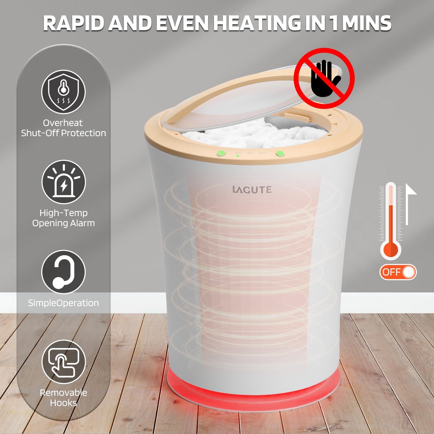 Lagute iSnug Towel Warmer for Bathroom, with 3-Level Timer, Warning Alarm & RGB Light, Auto Shut-Off, 5.3 Gal Heating Bucket for Bathrobe, Blanket, Ideal for Gifts