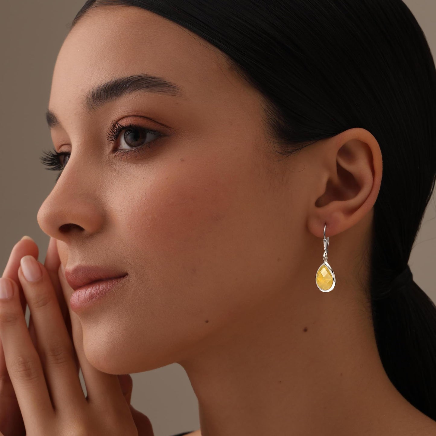 LeCalla 925 Sterling Silver Bezel-Set Leverback Earrings | Citrine Gemstone Drop Earrings for Women 32MM