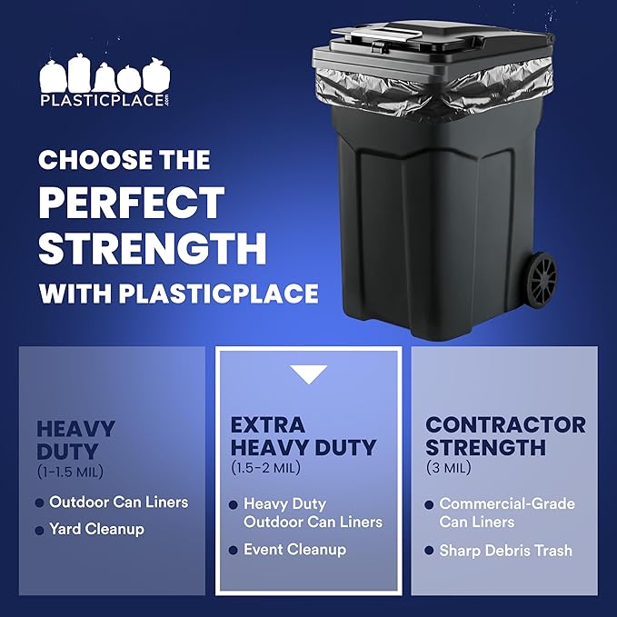 Plasticplace 95-96 Gallon Garbage Can Liners │ 1.5 Mil │ Black Heavy Duty Trash