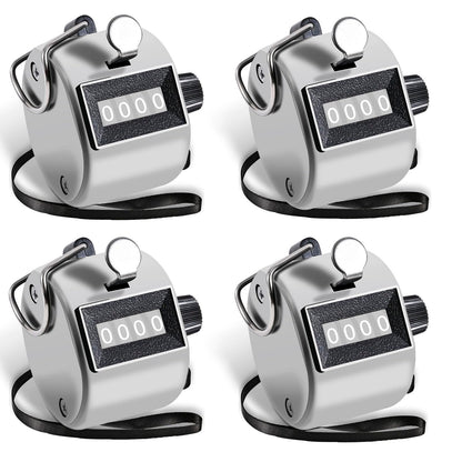 4 Pack Clicker Counter, Metal Handy Tally Counter, 4-Digit Mechanical Palm Clicker Counter, Portable Handheld Pitch Tally Counter for Knitting, Coaching, Golf, Lap, Fishing & Sports Lap Counting
