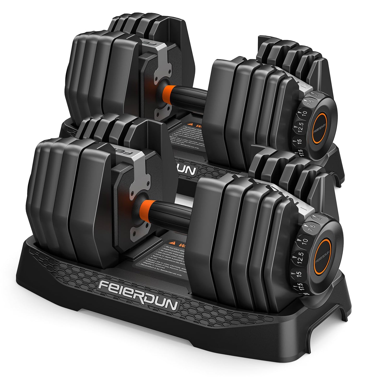 FEIERDUN DB1 QuickDial Adjustable Dumbbell Set, 15-in-1 Adjustable Weights with Storage Box & App, 105lb/52.5lb Quick Change for Drop Set, Superset & HIIT Home Gym, Non-Slip Handles, 3-year Aftersale Service