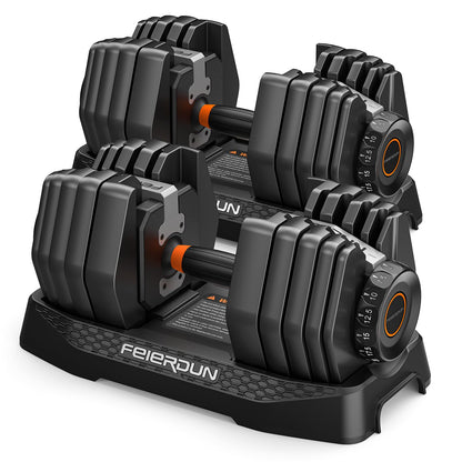 FEIERDUN DB1 QuickDial Adjustable Dumbbell Set, 15-in-1 Adjustable Weights with Storage Box & App, 105lb/52.5lb Quick Change for Drop Set, Superset & HIIT Home Gym, Non-Slip Handles, 3-year Aftersale Service