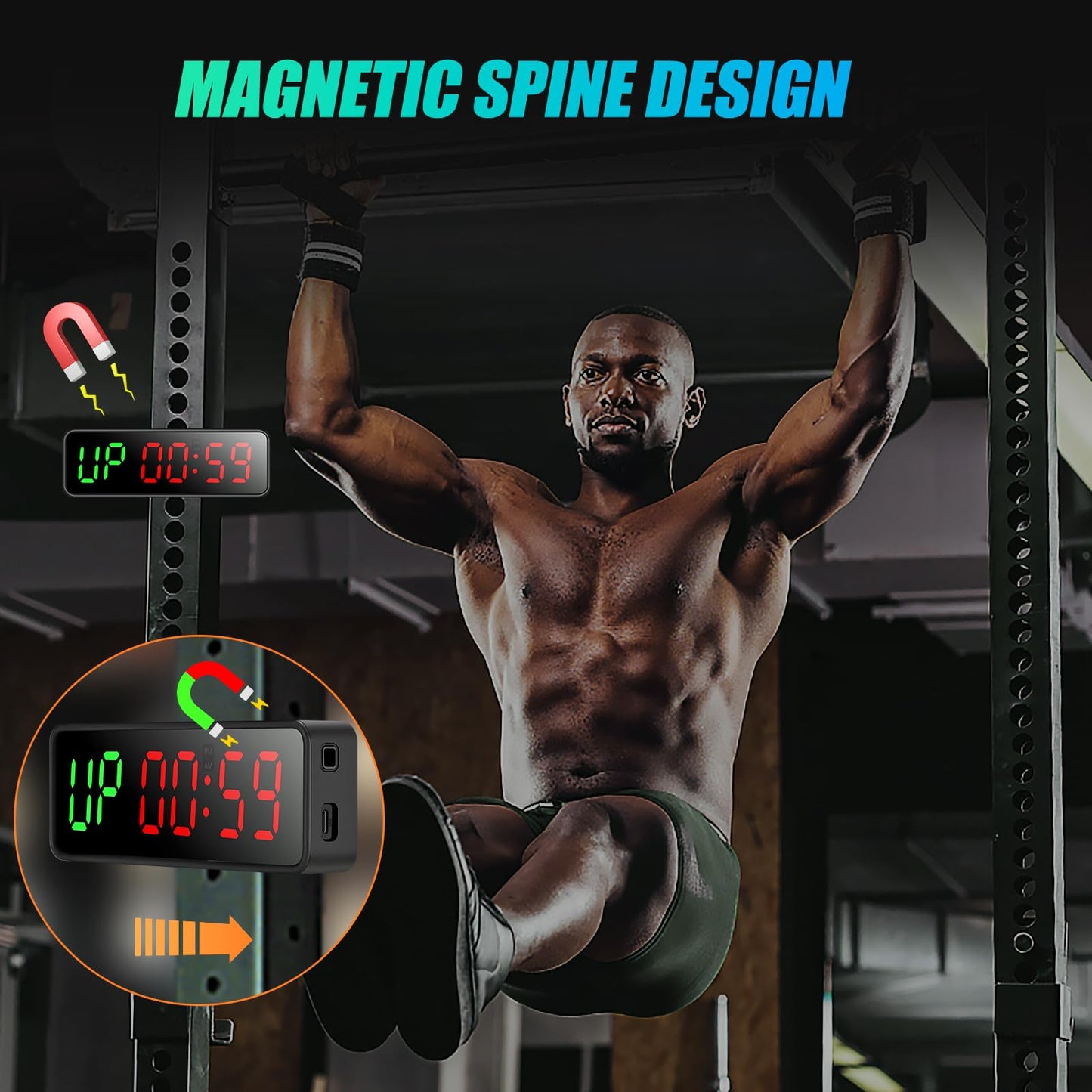 Small Gym Timer Clock Stopwatch Magnetic Workout Interval Timer, Large LED Digital Display, Home Accessories Countdown Clock for Home Gym Garage Schools (Matte Black)