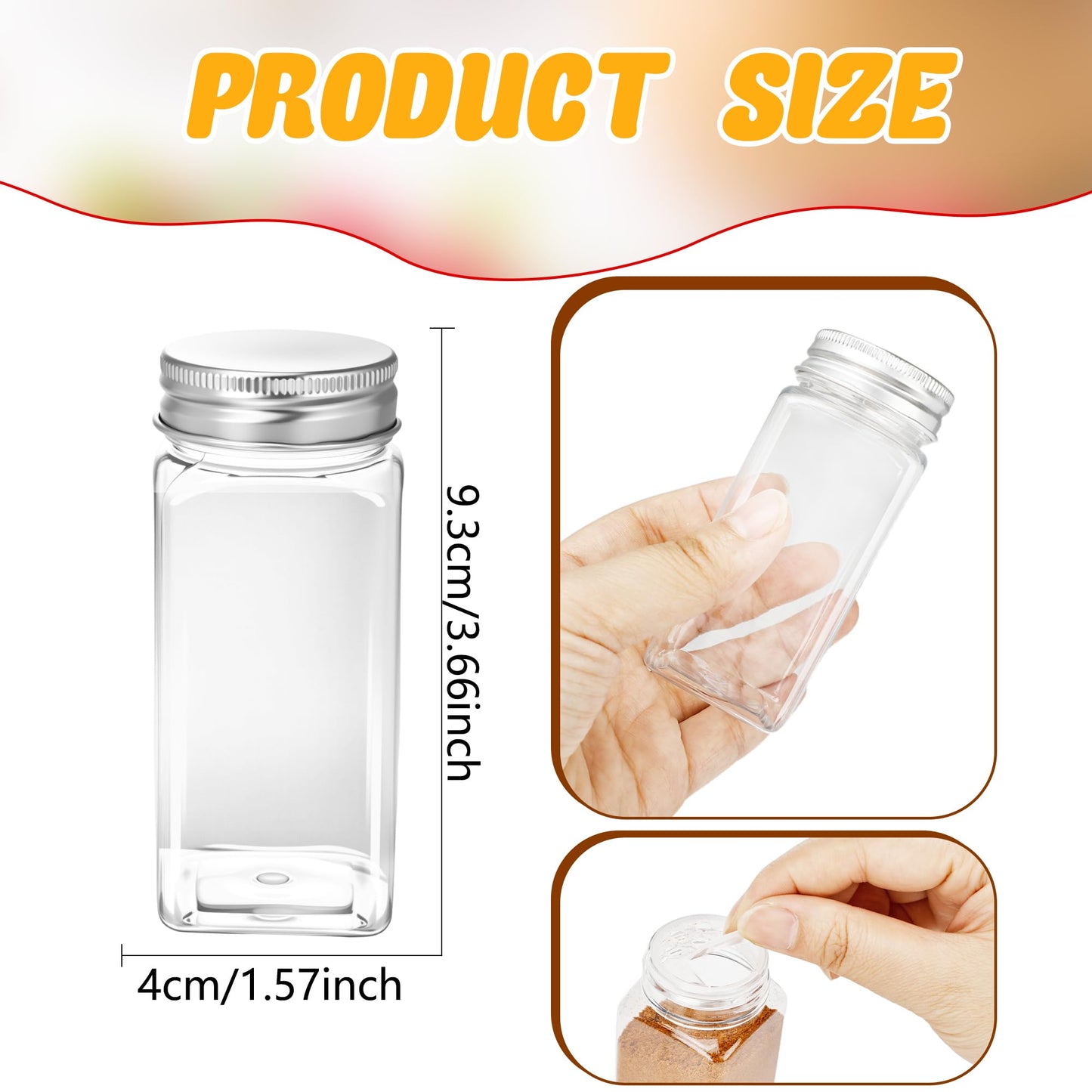 36 Pack 3.4 oz Plastic Spice Bottles with Stainless Steel Top Plastic Spice Jars Empty Square Seasoning Containers with Shaker Lids for Kitchen Storage