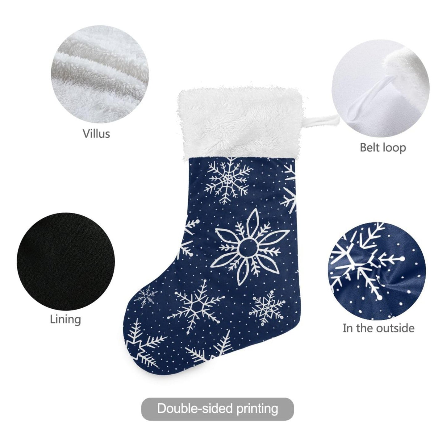 YETTASBIN Blue Snowflake Christmas Stocking 1 Pack, Large Xmas Tree Fireplace Hanging Stockings with Plush Fur Cuff for Family Holiday Party Decor Xmas Gifts, 18 Inch