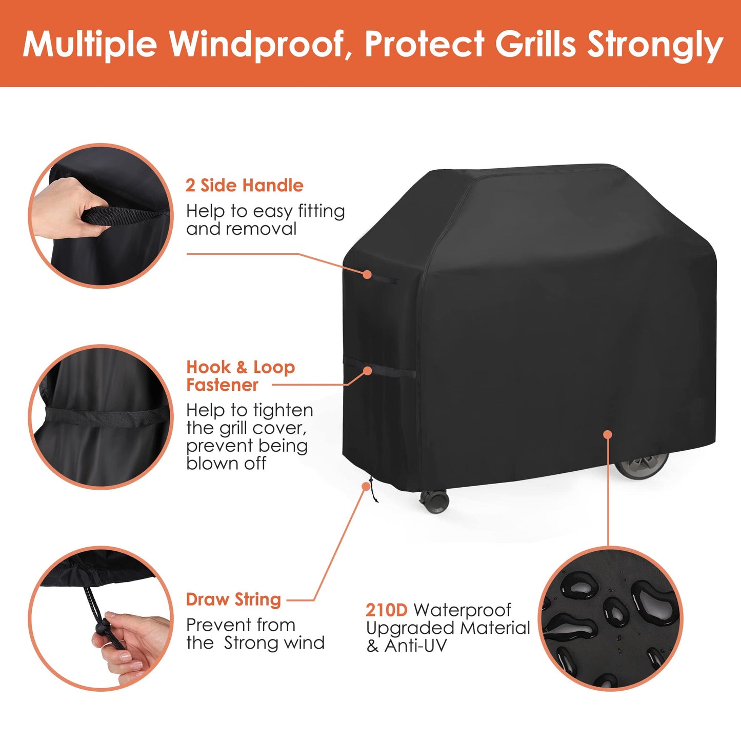 BBQ Cover Heavy Duty Large Waterproof, 3-4 Burner Gas BBQ Covers, Outdoor Barbecue Grill Cover PVC Coating Dust Protection, UV Protection with Storage Bag(145 x 61 x 117CM)