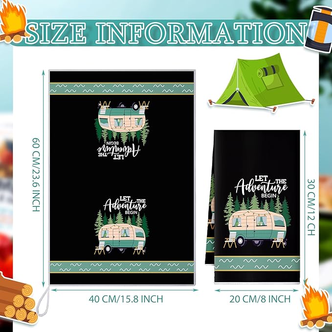Boyiee 6 Pcs Camping Kitchen Towels Black Absorbent Dish Towels Bonfire Tent