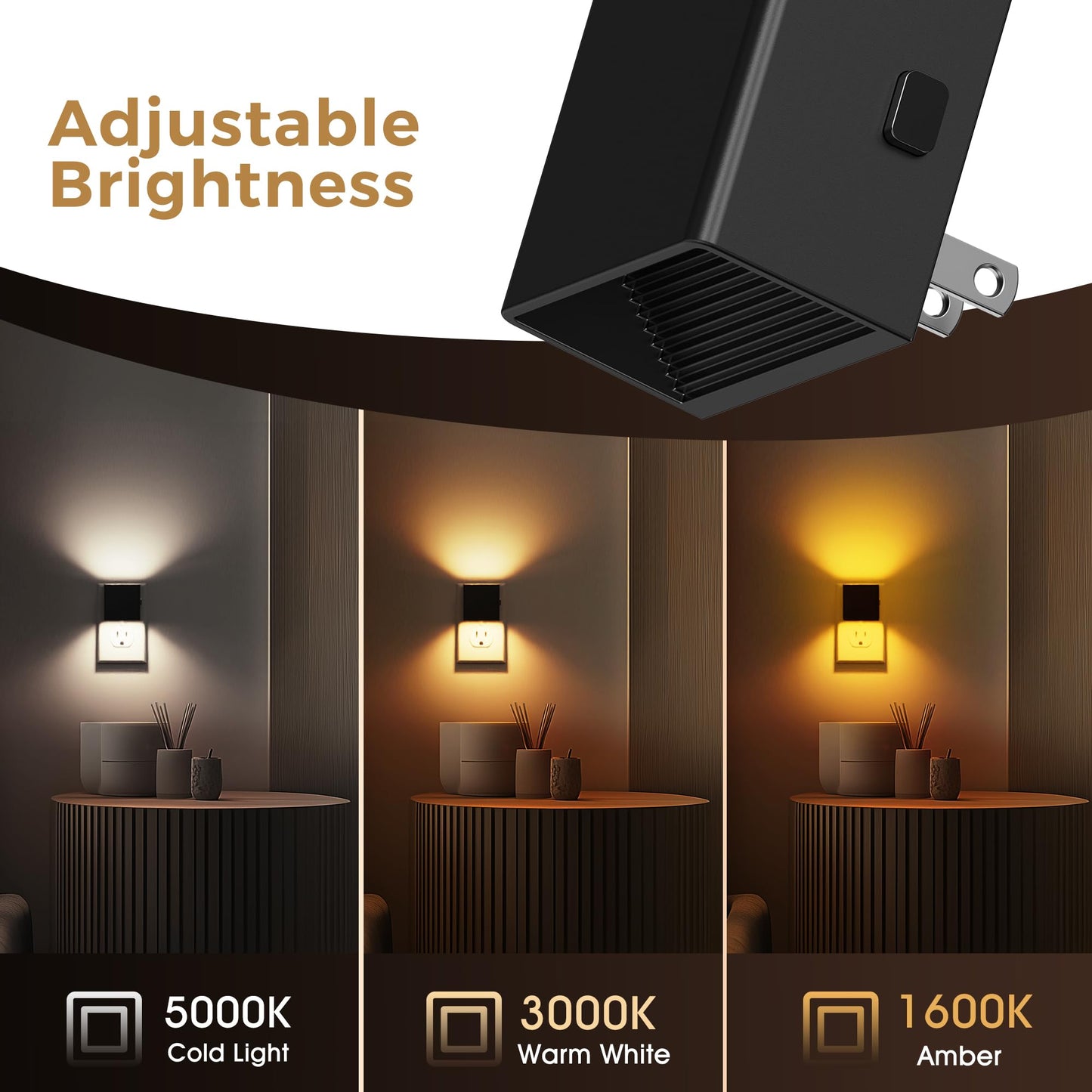 L LOHAS LED Night Lights Plug into Wall,[2-Pack] Plug in Night Light with Dusk to Dawn Sensor,Brightness Adjustable,3000K Warm White,Dimmable Nightlight for Adults Bathroom Hallway Kitchen