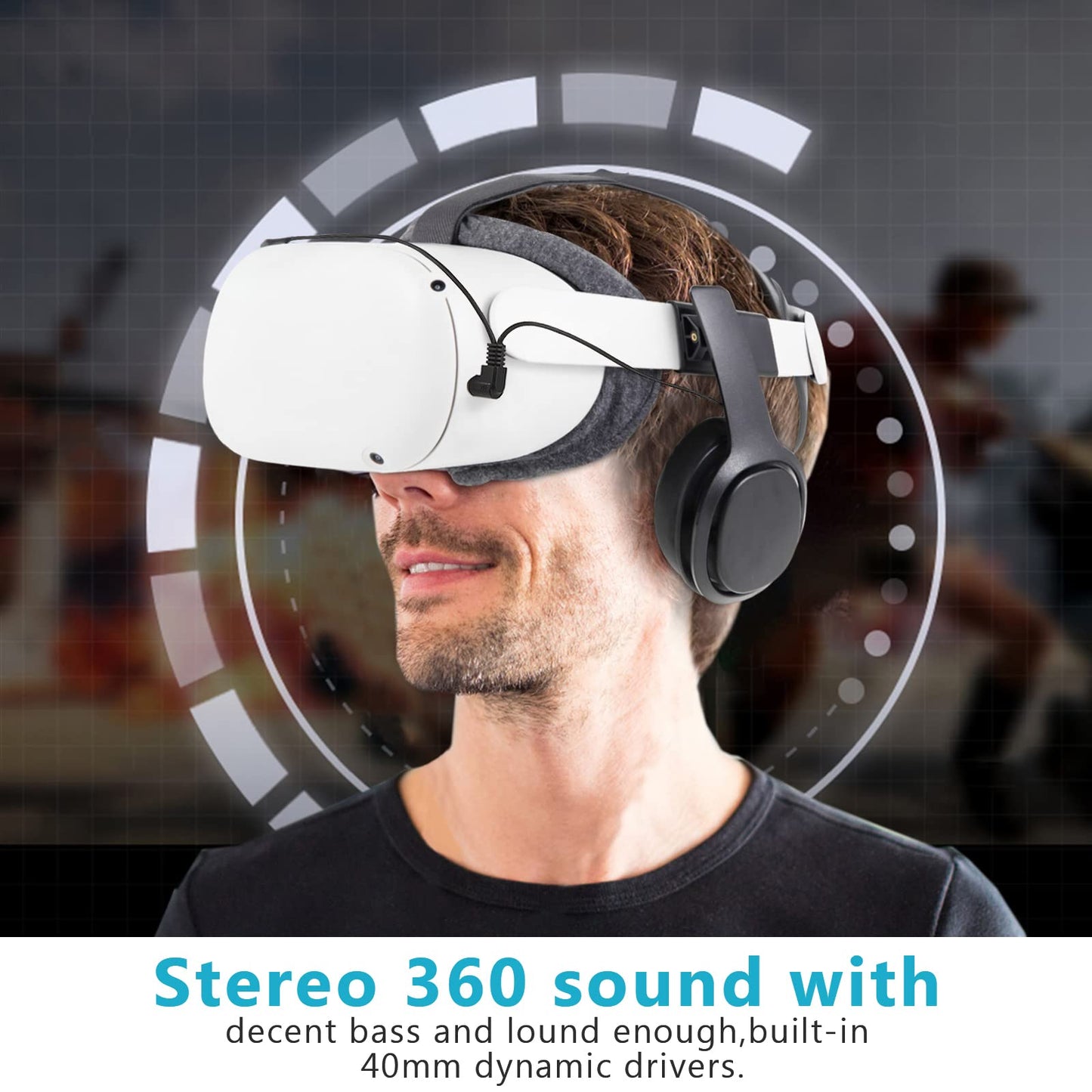 Globular Cluster Stereo VR Headphones Compatible with Meta Quest 2, On Ear Bass, 3D 360 Degree Sound, Black