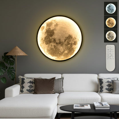 Clcmber Dimmable Moon Wall Light 31.5 Inch Indoor Plug in LED Wall Sconce with Romote Control Black Modern Wall Lamps for Bedroon Living Room Decor Lighted Wall Art