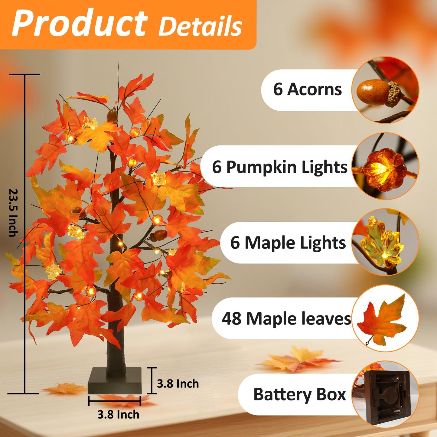Joyhalo 2 Pack 23.5 Inch Fall Trees with Lights, Timer Battery Operated Fall Light Up Tree for Thanksgiving Autumn Home Office Room Indoor Decorations, Faux Fall Lighted Maple Trees Decor