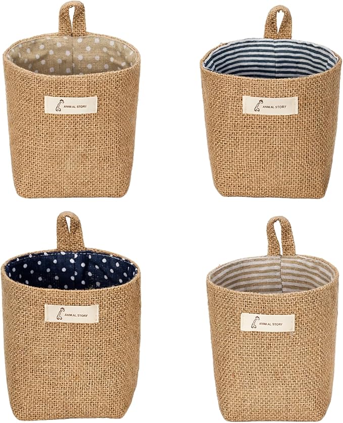 4 Pack Wall Hanging Storage Bags Hanging Storage Bags Cotton Linen Storage