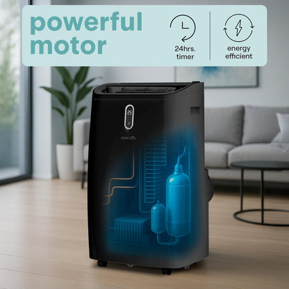 SereneLife Portable Air Conditioner, 12000 BTU Capacity (ASHRAE) Compact Home A/C Cooling Unit with Dehumidifier and Fan Modes, 380 Sq. Ft. Coverage, Includes Window Mount Kit (Black)