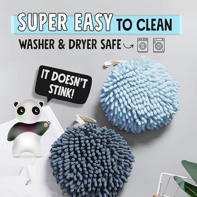 Sophie & Panda Fuzzy Ball Towel Light and Dark Blue