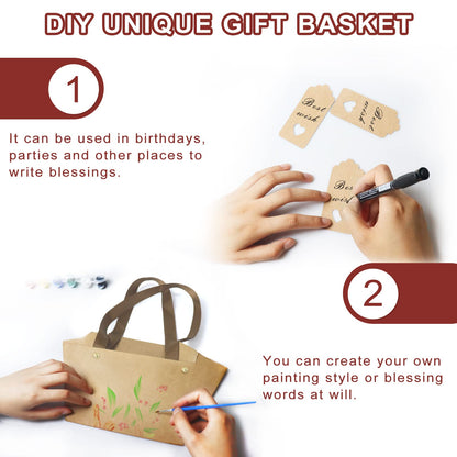 KEVTVEK Bigger Baskets for Gifts Empty, 6 Pack Sturdy Kraft Basket With Handles Gift Basket Kit, 6 Shrink Wrap Bags, 6 Bows and Hang Tag, Empty Gift Baskets to Fill for Birthday Christmas Baby Shower