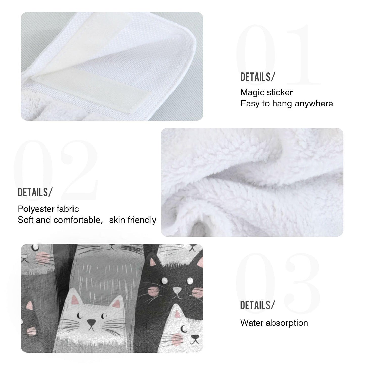Boccsty Cats Kitten Pattern Hanging Kitchen Towels 2 Pieces Funny Gray Kitty Animal Dish Cloth Tie Towels Hand Towel Tea Bar Towels for Bathroom Farmhouse Housewarming Tabletop Home