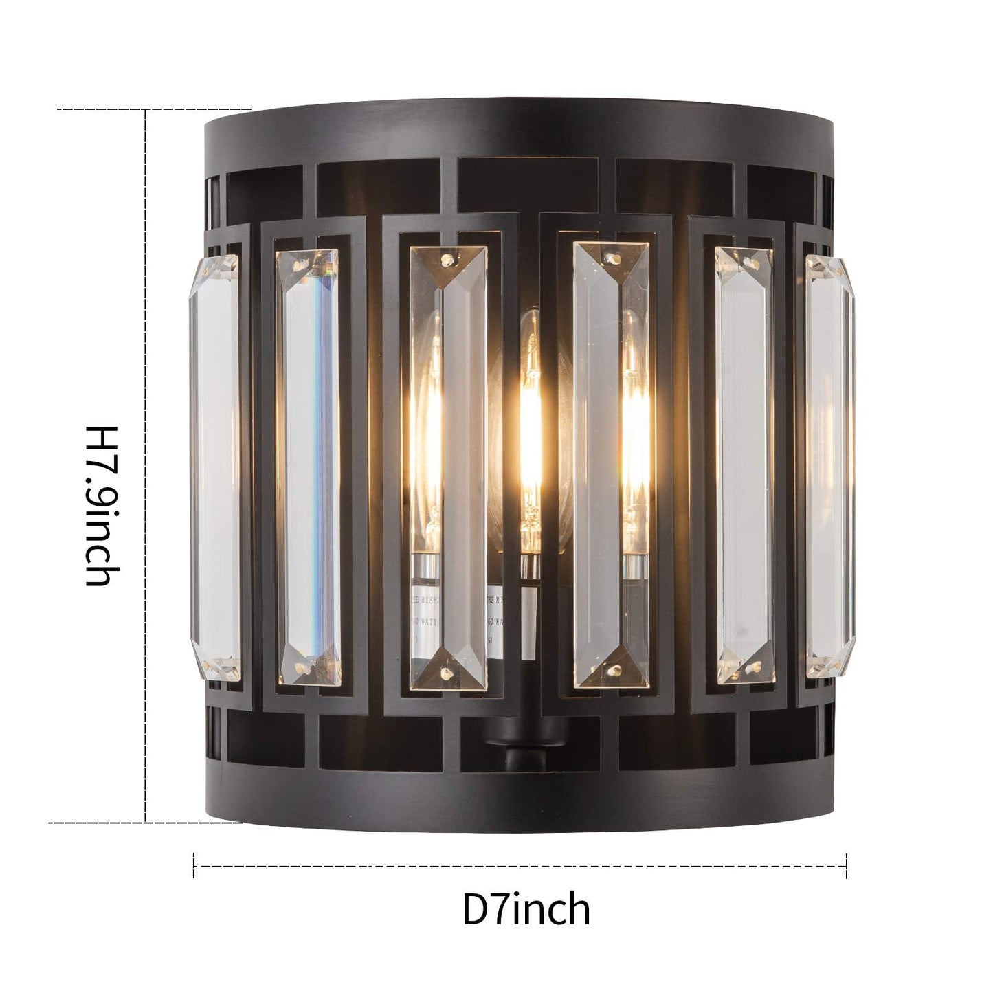Larootsi Modern Crystal Wall Sconce 1xE26 Black Vanity Wall Lamp K9 Crystal Wall Light Fixture for Hallway Doorway Bedroom Living Room Lighting