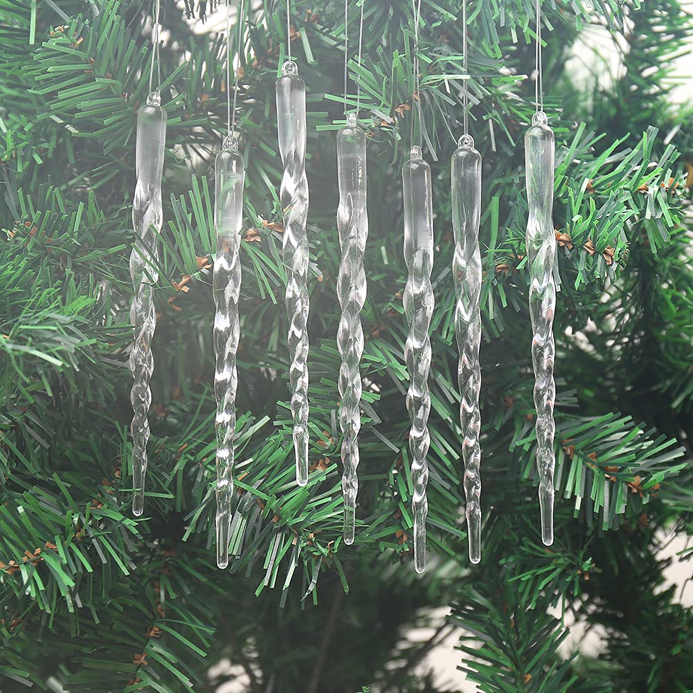 Zsail Icicle Ornaments 25 pcs Icicles Pendant Set Christmas Decoration Acrylic Clear icicles with Approx 11 Yard Cord for Christmas Tree Decoration (Screw-5.9inch)