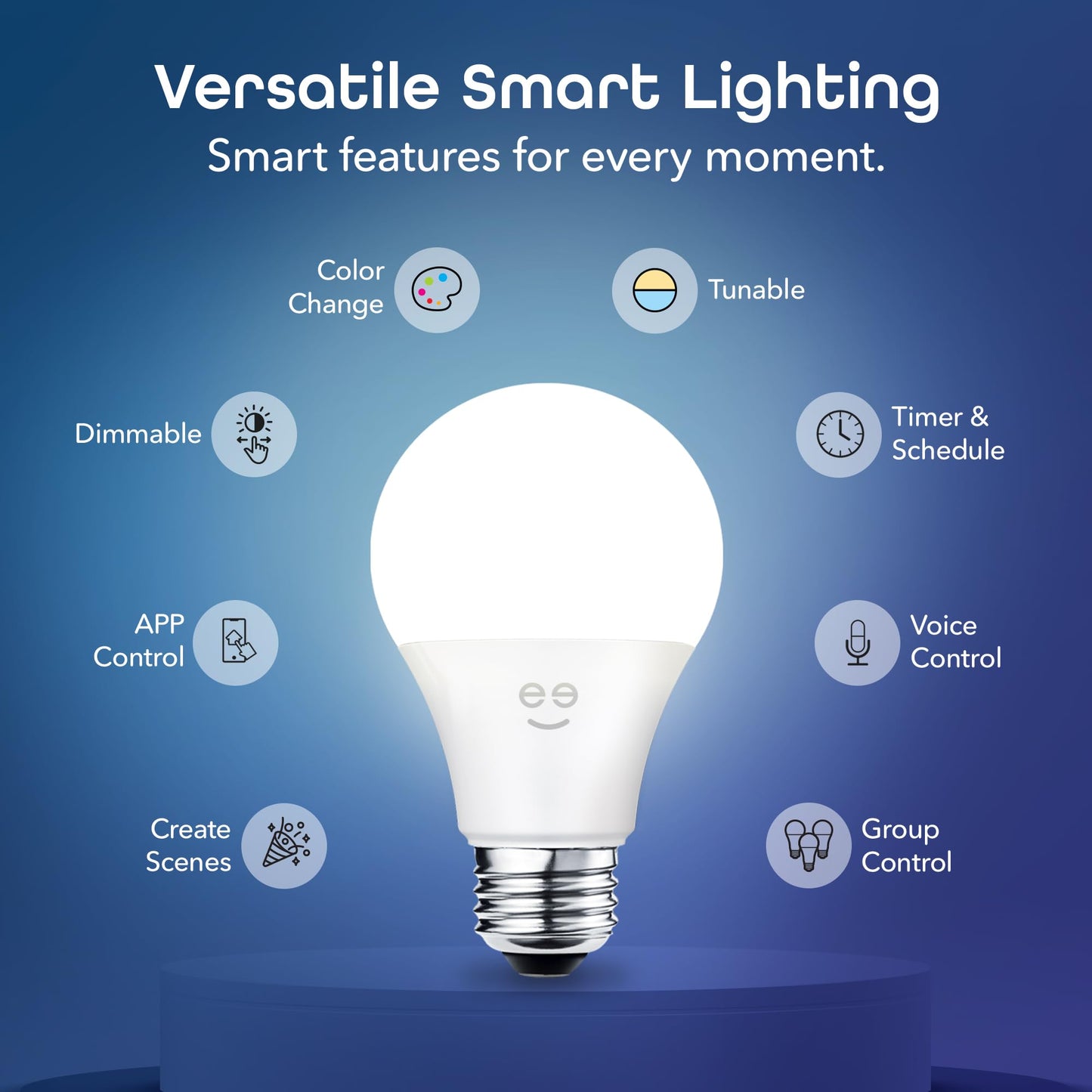 Geeni Prisma Plus 800 Dimmable Smart Light Bulbs with 2.4 GHz Wi-Fi Connectivity – Color-Changing & Tunable White, A19 LED Smart Bulb – Works with Alexa & Google, 4-Pack