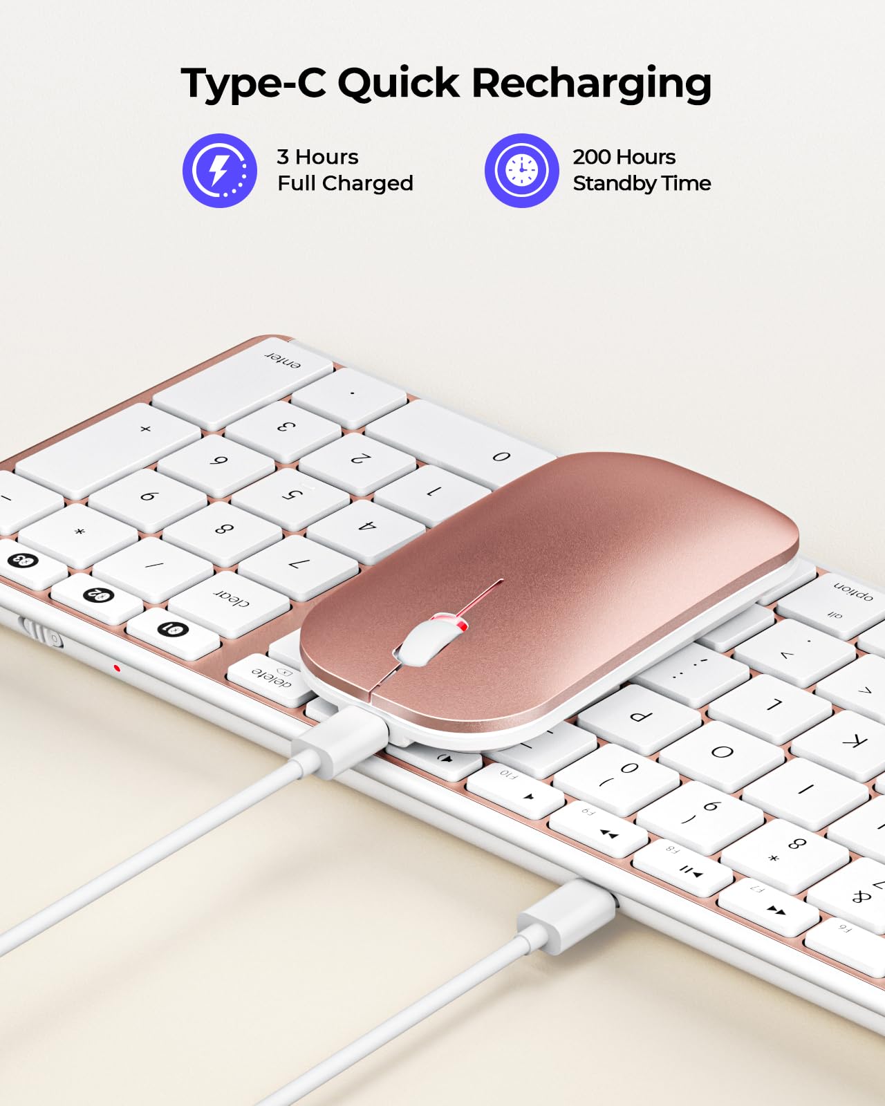 seenda Bluetooth Keyboard and Mouse for Mac, SKM64-2 Multi-Device Rechargeable Slim Wireless Keyboard Mouse Stainless Steel Full Size, Compatible with MacBook Pro/Air, iPad, Mac - Space Gray