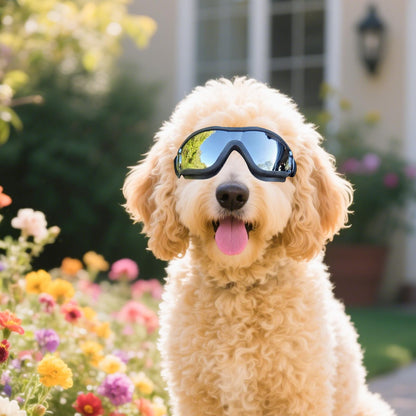 NAMSAN Dog Goggles Medium to Large Dog UV Sunglasses Windproof Anti-Dust Snowproof Pet Glasses with Elastic Straps