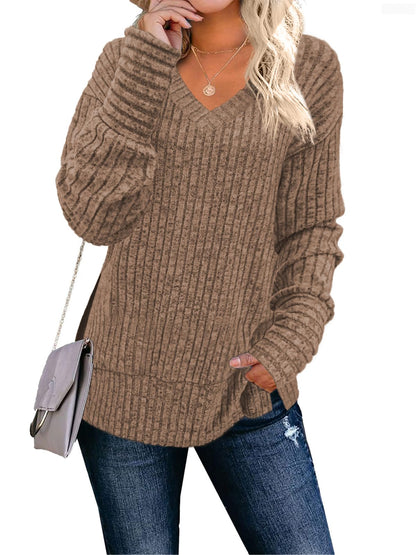JomeDesign Womens Sweaters Long Sleeve V Neck Shirts Loose Casual Fashion Tops