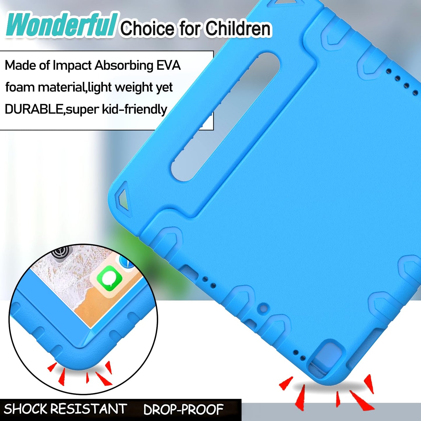 Surom Kids Case with Screen Protector for iPad 9.7 Inch 2018/2017, Shockproof Convertible Handle Stand Case for iPad 9.7 2017/2018 (iPad 5th and 6th Generation),iPad Air 2, Blue