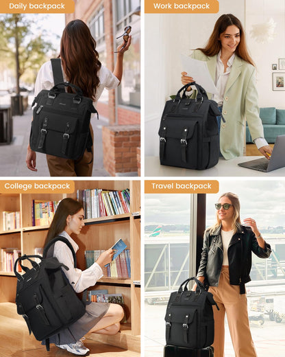 LOVEVOOK Women Laptop Backpack With Electronics Organizer Bag, USB Charging Port, 15.6inch, Water-resistant Rucksack For School College University Travel Work ,Black