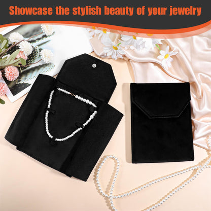 6 PCS Black Velvet Jewelry Travel Folder, Necklace Organizer Foldable Velvet Jewelry Pouches Foldable with Metal Buckle Gift Box for Necklace, Bracelets, Travel, Business Trips and Gift Wrapping