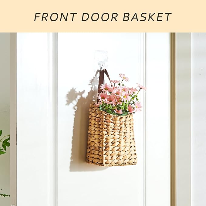 Wall Hanging Pocket Basket Portable Water Hyacinth Storage Basket Decorative