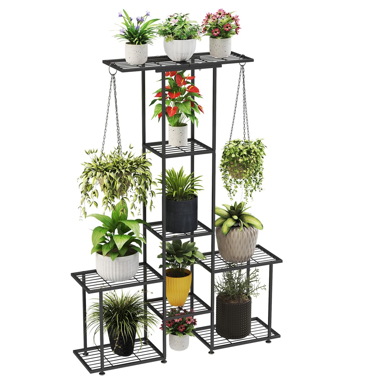 YUJCHMTZN Plant Stand Indoor Outdoor, Metal 6 Tier Tall Hanging Plant Shelf for Multiple Flower Planter Large Heavy Duty Ladder Plant Holder for Garden, Black (y-201)