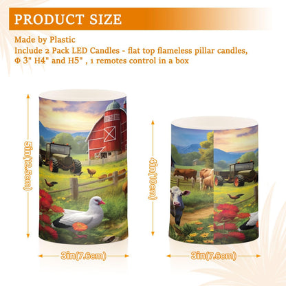 GOODOLD Flameless Candles with Remote Control and Timer, Farm Animals Pattern Flickering Candles Battery Operated LED Pillar Candles, Warm Light for Home Decor, Set of 2 (D 3" x H 4" 5")
