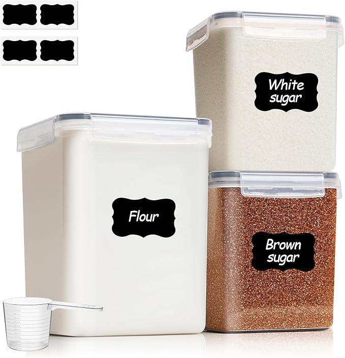 ComSaf Flour Sugar Storage Containers Set of 3, Large Airtight Food Storage