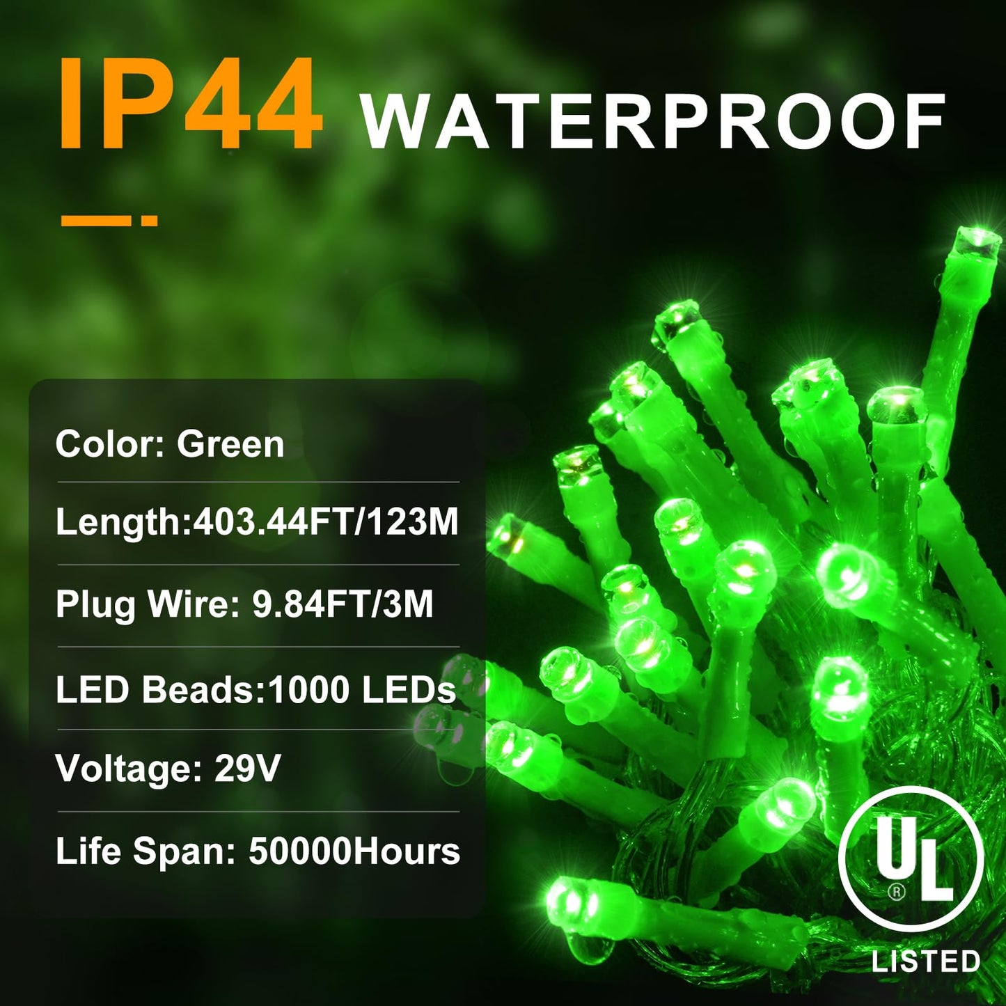 KNONEW 403ft 1000 LED Christmas String Lights Outdoor 8 Modes & Timer Fairy Light Plug in Waterproof LED Wedding Lights for Xmas Yard Tree Party Holiday Decor (Green)