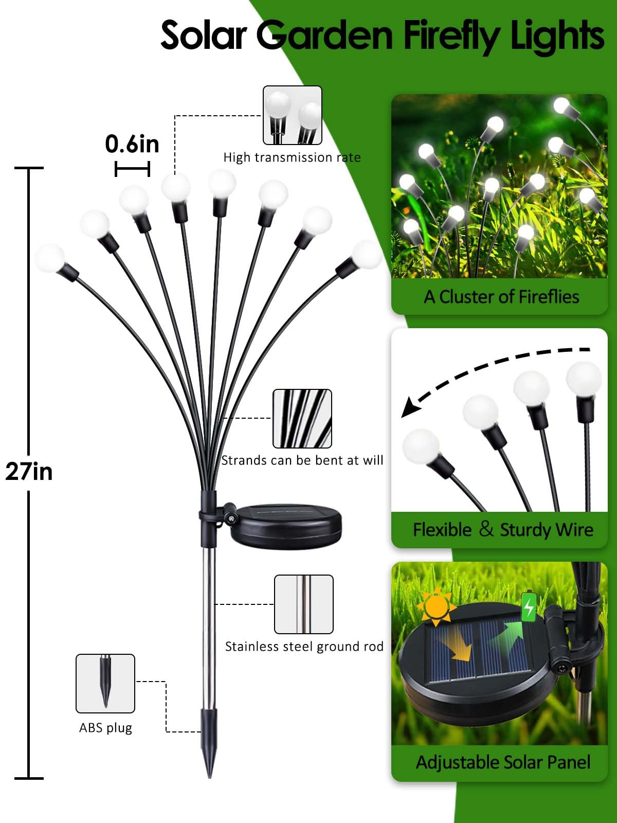 2026 Upgraded Solar Lights Outdoor, 8 Pack Solar Garden Lights with 2 Modes, Firefly Lights Outdoor Waterproof, Sway by Wind, Twinkle Firefly Light for Yard Patio Path Garden Decoration (Cool White)