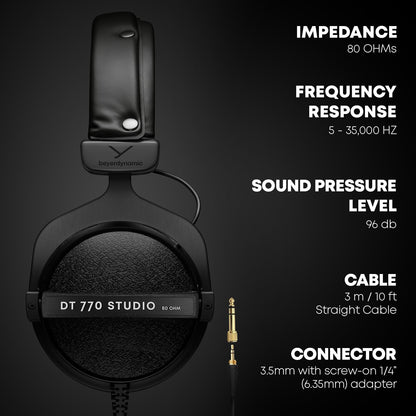beyerdynamic DT 770 Pro Studio Headphones - Over-Ear, Closed-Back, Professional Design for Recording and Monitoring (80 Ohm, Grey)
