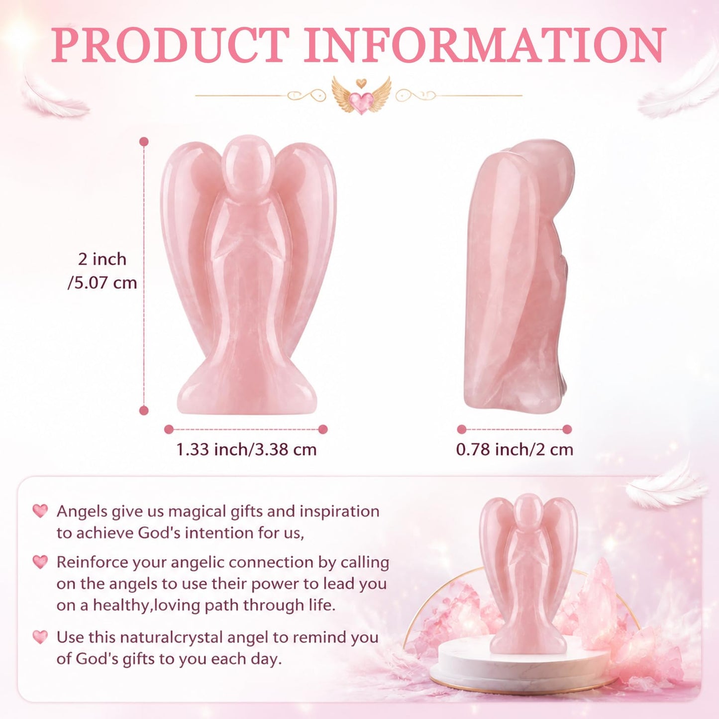 Hicarer 6 Pcs Small Crystal Angel Figurines Mini Guardian Statue Natural Gemstone Carved Pocket Crystal Figurines Stones Decor Gift Love Peace Healing (2 Inch,Multi Color)