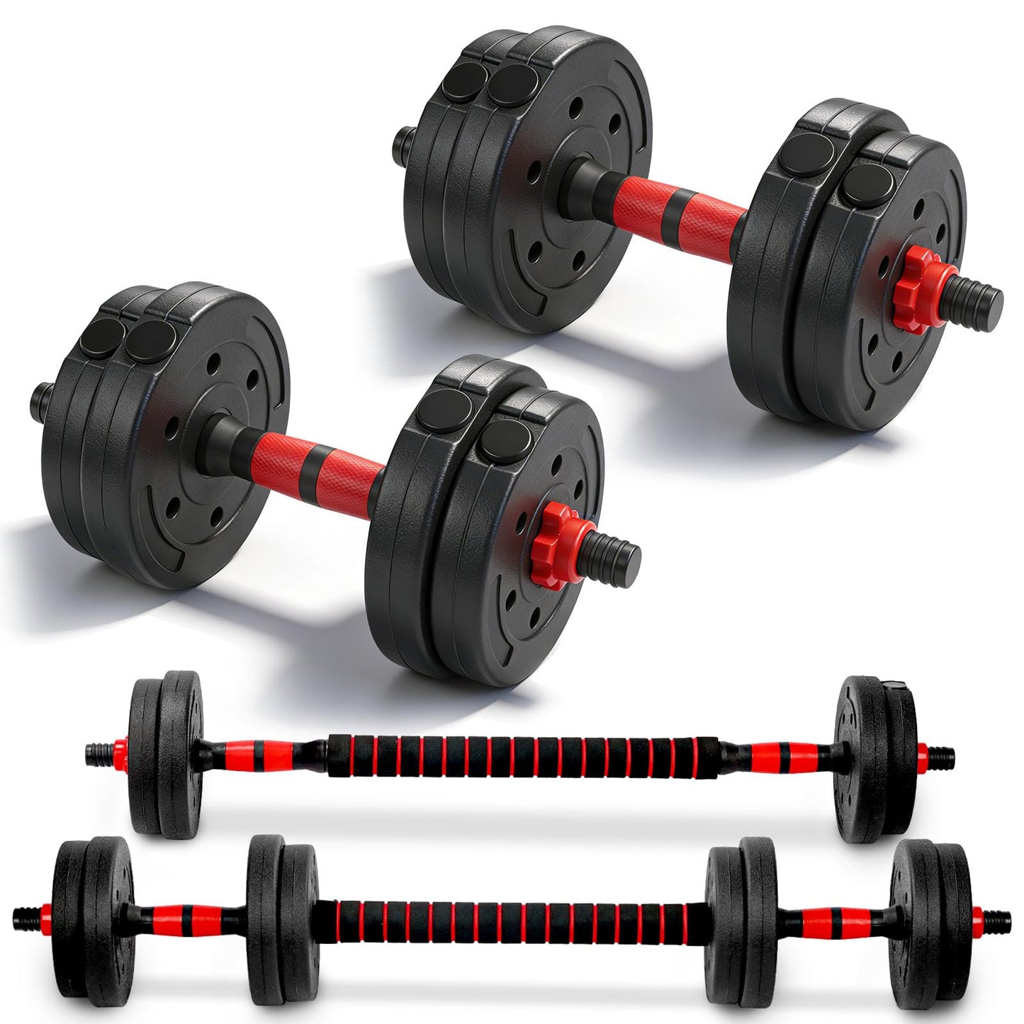 Adjustable Weights Dumbbells Set, 20lbs Free Weights with Connector, Convertible Dumbbell Barbell Push-up Stand Set, 3 in 1 Home Gym Fitness Weight Set for Men and Women