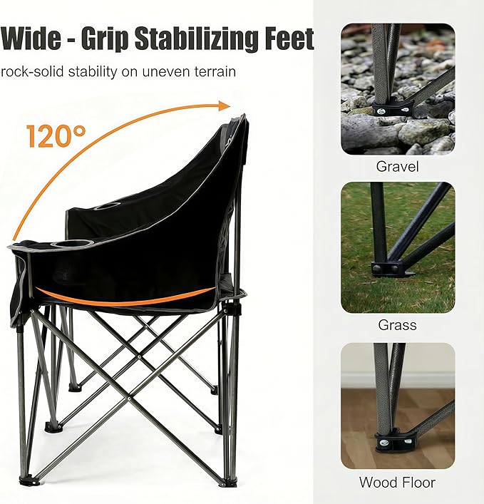 EMERIT Oversized Fully Padded Camping Chair, Heavy Duty 650LB Folding Camping Loveseat, Quad Fold Double Camping Couch with Cup Holders & Carry Bag for Outdoor, Lawn, Sports Events | HIgh Back, Rip resistance, Extra Wide Design, Cross-bracing Hubs, Eas...