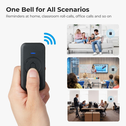 Wireless Doorbell, Waterproof Door Bell with 60 Chimes, 5 Levels Volume and LED Flash, 1000ft Long Range Classroom Doorbell for Home Office Hospital (2 Receiver & 1 Button, Black)