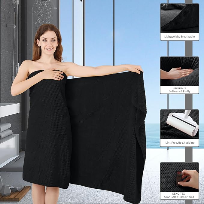 8 Piece Bathroom Towel Set Black |2 Oversized Large Bath Towels Sheet, 2 Hand