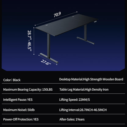 Shintenchi Standing Desk, 71x31 Inch Height Adjustable Electric Sit Stand up Desk, Ergonomic Rising Computer Table, Modern Lift Gaming Desk Workstation for Home Office, Black