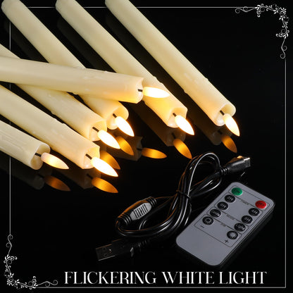 Retisee 4 Sets Rechargeable Flameless Taper Candles with Remote and Timer 9.8" Battery Operated Flickering Pillar Candles LED Dripless Wax Candlesticks for Christmas Home Window Fireplace
