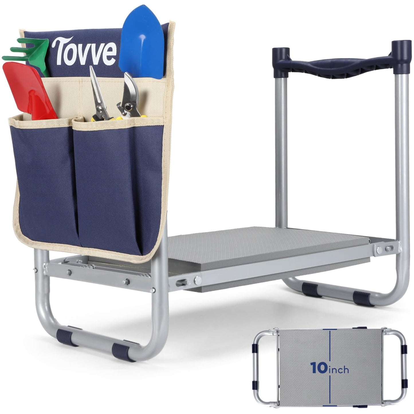 Tovve Upgraded Garden Kneeler and Seat with Thicken & Widen Soft Kneeling Pad, Heavy-Duty Foldable Garden Stool with Large Garden Tool Bag, Portable Garden Bench Gardening Gifts for Women, Seniors