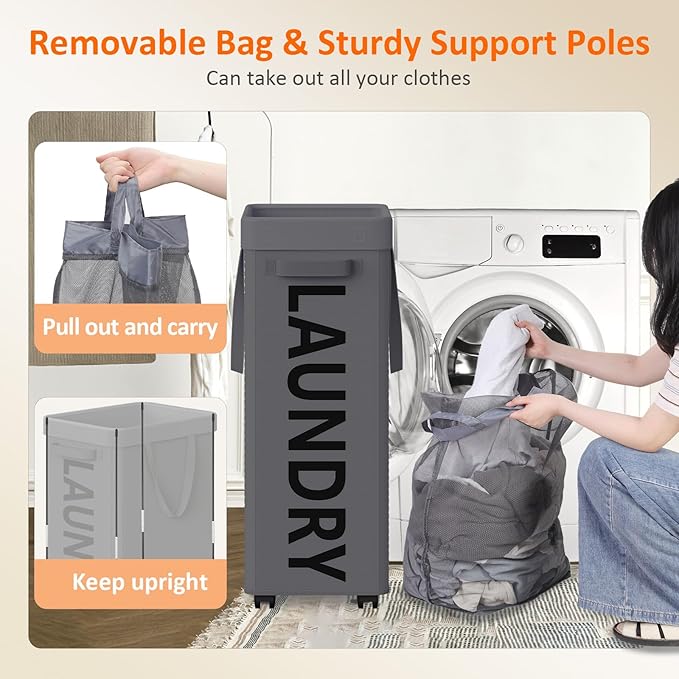2 Pack Laundry Basket with Wheels, 90L Rolling Laundry Hamper with Wheels