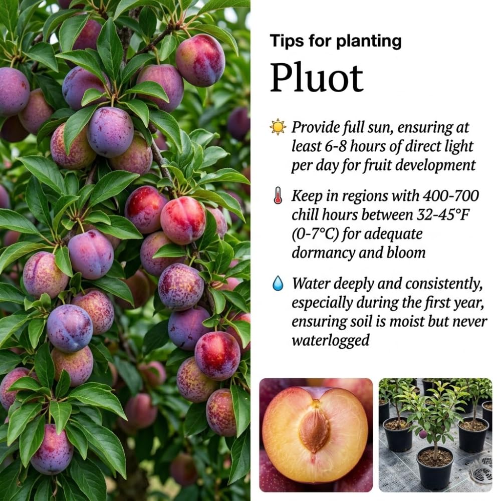 Live Pluot Tree, Sweet Pluot Plant Live, 1-2 Feet Tall, High Yield Plum Tree for Outdoor Planting, No Ship to CA