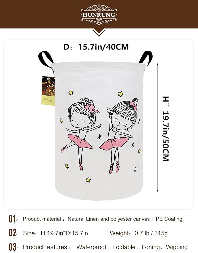 HUNRUNG Laundry Hamper, Large Canvas Fabric Lightweight Storage Basket Toy