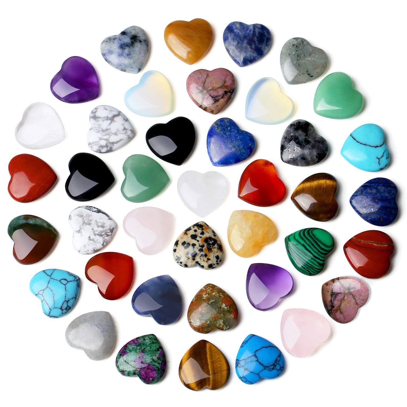 NUKAYAI 40 PCS Healing Crystals Mother Gemstones Love Heart Shaped Trinket Rose Quartz Amethyst Set Wholesale Worry Stone Reiki Healing Crystal Cute Bulk Meditation Mother's Day Gifts for Women